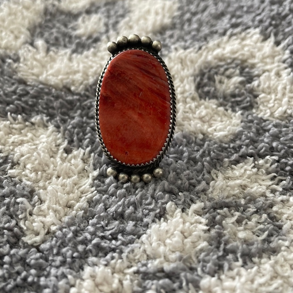 Coral Sterling silver Navajo B Joe ring